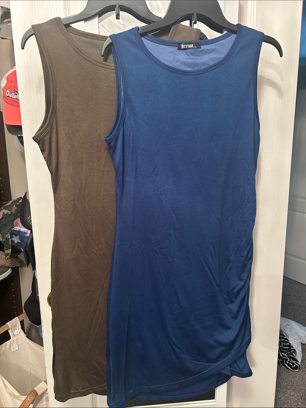 Women's Sleeveless Tank Dresses - blue & army green
